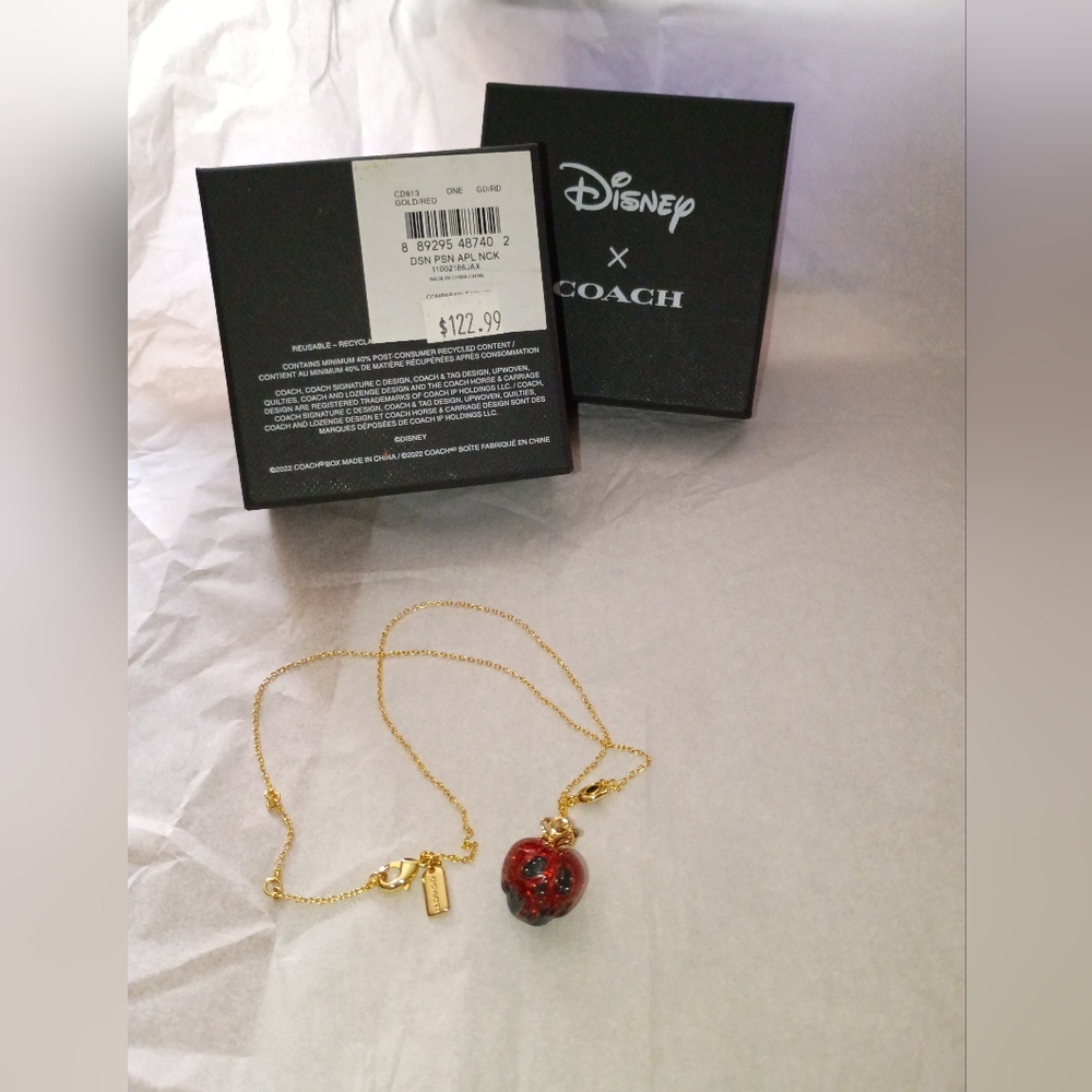 Coach Gold-Tone Necklace with Red Apple Charm